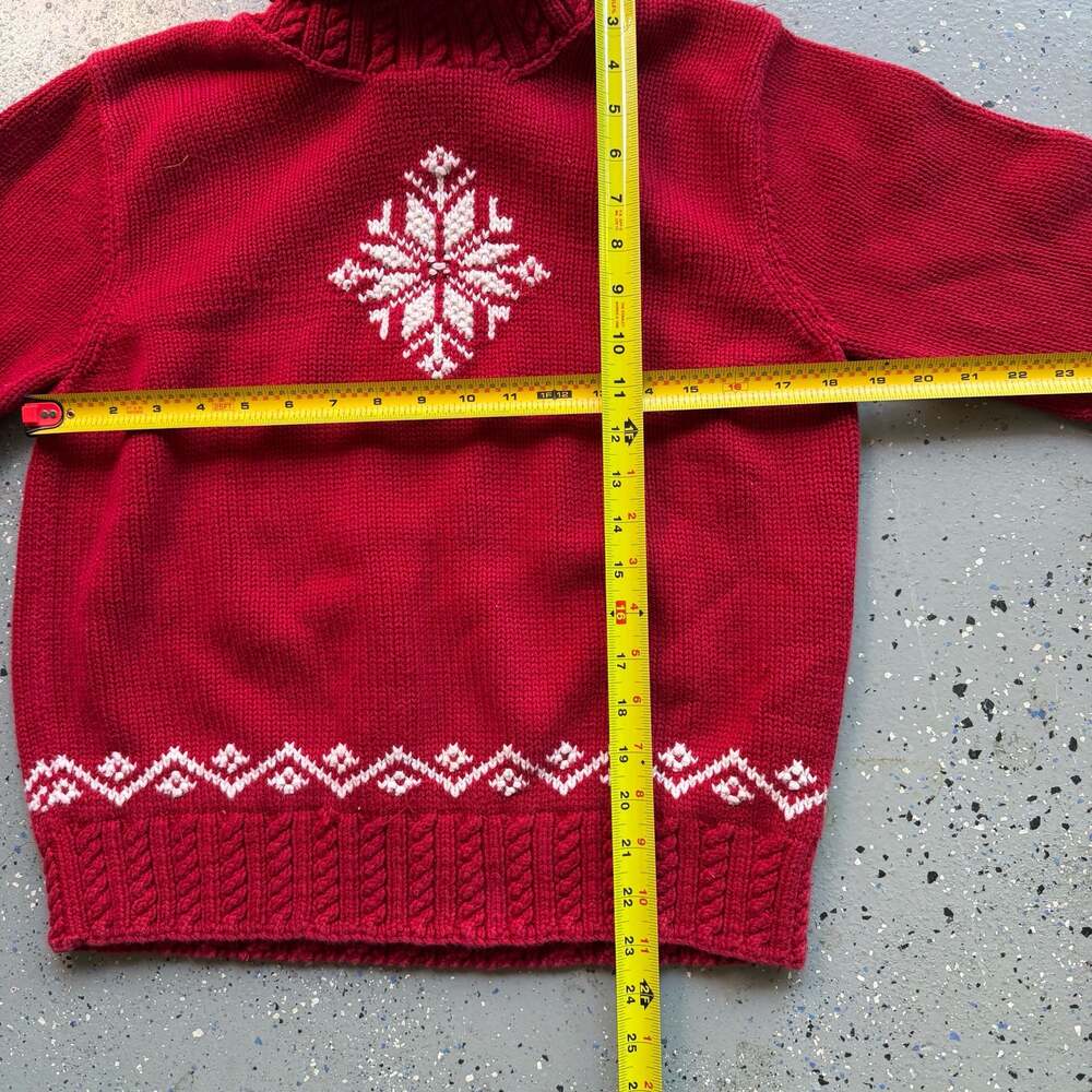 Lauren Ralph Lauren Hand Knit Cotton Berry Red Snowflake Turtleneck Sweater - Picture 5 of 7